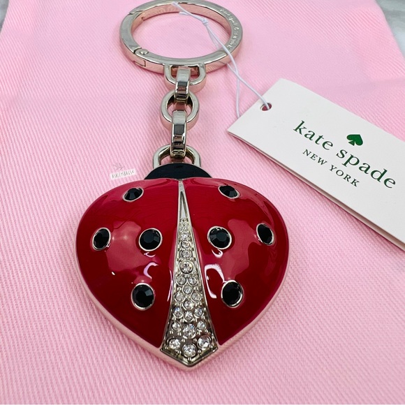 Kate Spade Ladybug Heart Rhinestone Keychain Charm - Picture 3 of 7
